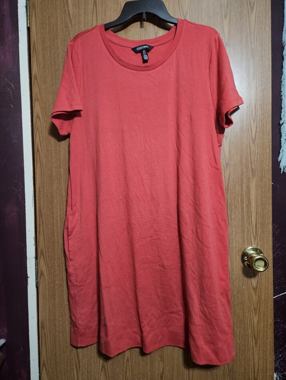 Ellen Tracy Red T Shirt Dress With Pockets Casual Size XL!